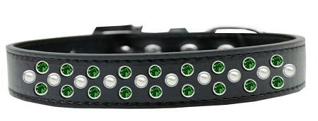 Sprinkles Dog Collar Pearl and Emerald Green Crystals Size 16 Black