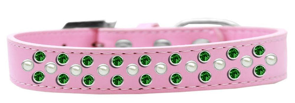 Sprinkles Dog Collar Pearl and Emerald Green Crystals Size 16 Light Pink