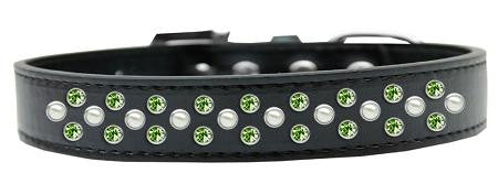 Sprinkles Dog Collar Pearl and Lime Green Crystals Size 18 Black