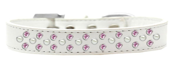 Sprinkles Dog Collar Pearl and Light Pink Crystals Size 16 White