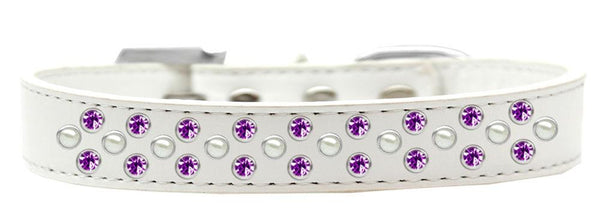 Sprinkles Dog Collar Pearl and Purple Crystals Size 18 White