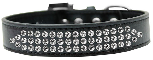 Three Row Clear Crystal Dog Collar Black Size 20