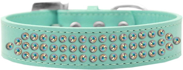 Three Row AB Crystal Dog Collar Aqua Size 14