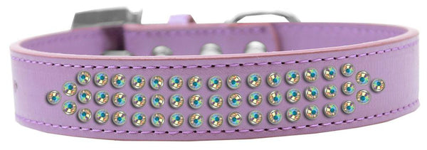 Three Row AB Crystal Dog Collar Lavender Size 20