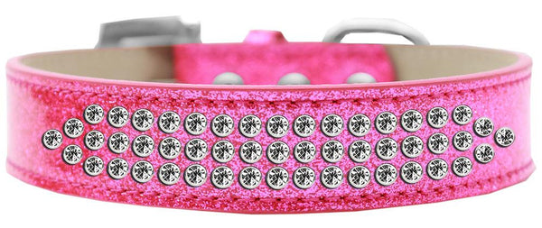 Three Row Clear Crystal Ice Cream Dog Collar Pink Size 12