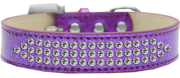 Three Row Clear Crystal Ice Cream Dog Collar Purple Size 12