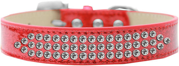 Three Row Clear Crystal Ice Cream Dog Collar Red Size 12