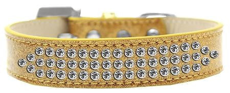 Three Row Clear Crystal Ice Cream Dog Collar Gold Size 20