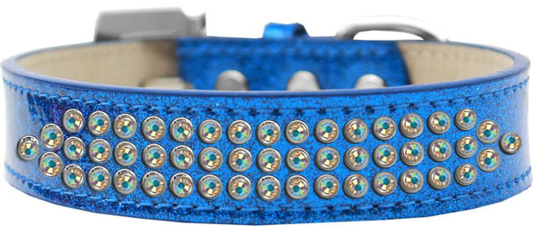 Three Row AB Crystal Ice Cream Dog Collar Blue Size 20