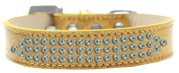 Three Row AB Crystal Ice Cream Dog Collar Gold Size 20