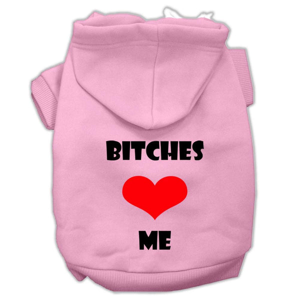 Bitches Love Me Screen Print Pet Hoodies Light Pink Size Lg (14)