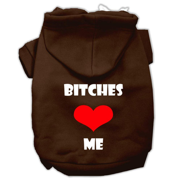 Bitches Love Me Screen Print Pet Hoodies Brown Size Med (12)