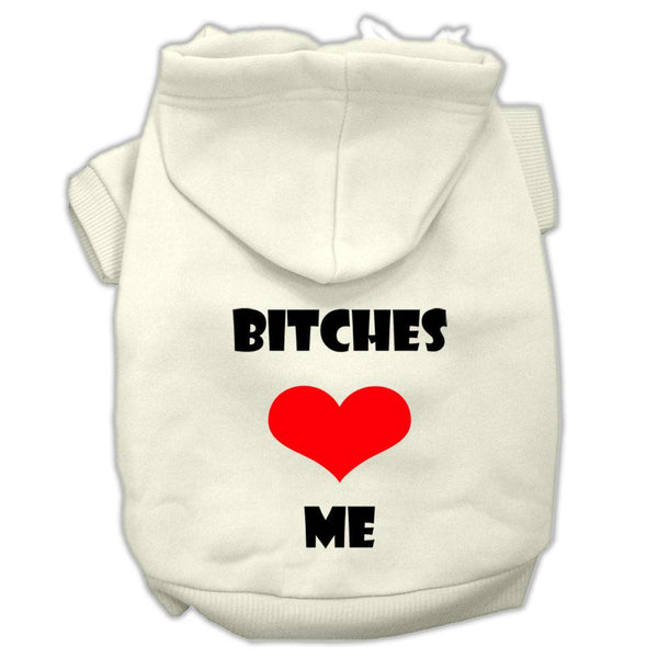 Bitches Love Me Screen Print Pet Hoodies Cream Size XS (8)