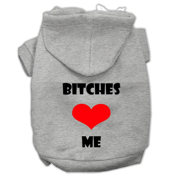 Bitches Love Me Screen Print Pet Hoodies Grey Size XS (8)