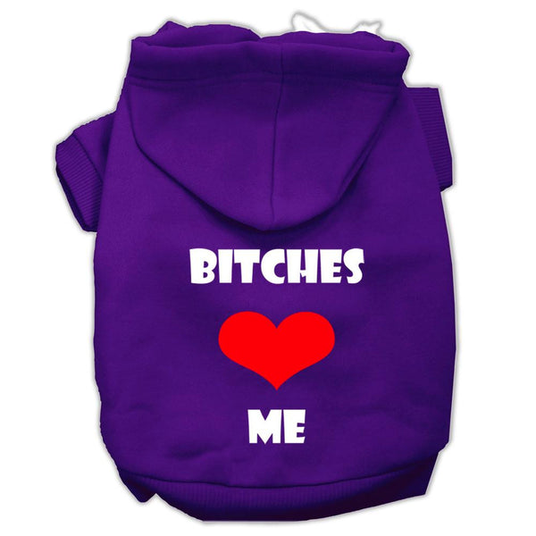 Bitches Love Me Screen Print Pet Hoodies Purple Size XS (8)