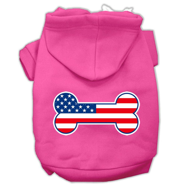 Bone Shaped American Flag Screen Print Pet Hoodies Bright Pink Size M (12)