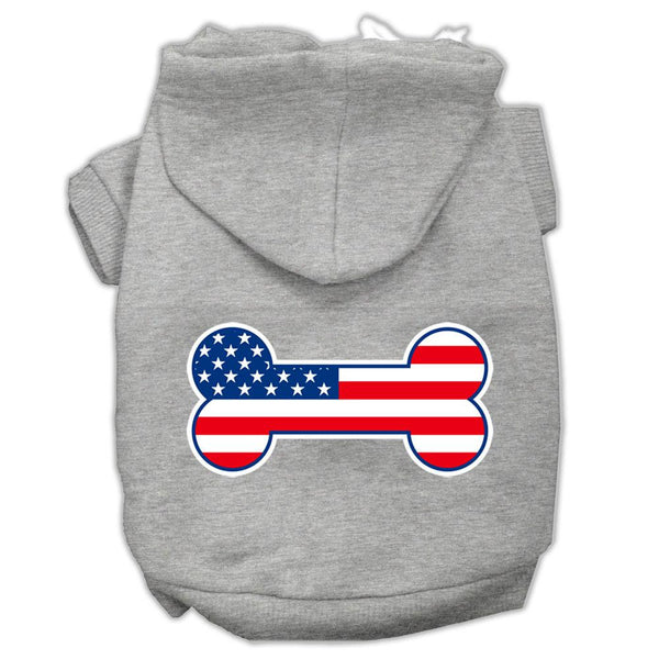 Bone Shaped American Flag Screen Print Pet Hoodies Grey Size M (12)