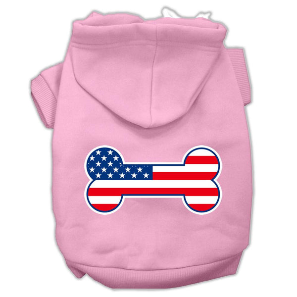 Bone Shaped American Flag Screen Print Pet Hoodies Light Pink Size M (12)