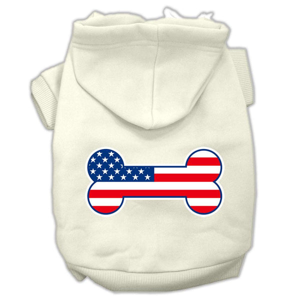 Bone Shaped American Flag Screen Print Pet Hoodies Cream Size S (10)