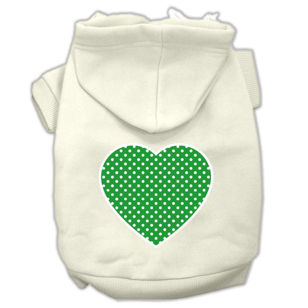 Green Swiss Dot Heart Screen Print Pet Hoodies Cream Size M (12)