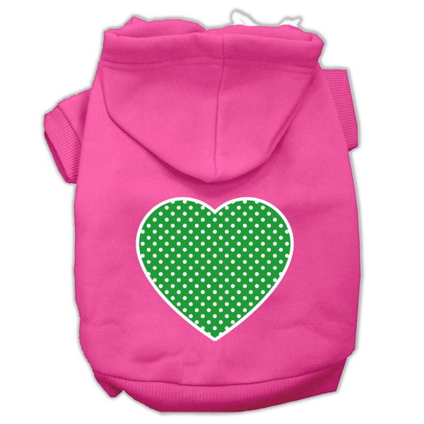 Green Swiss Dot Heart Screen Print Pet Hoodies Bright Pink Size XS (8)