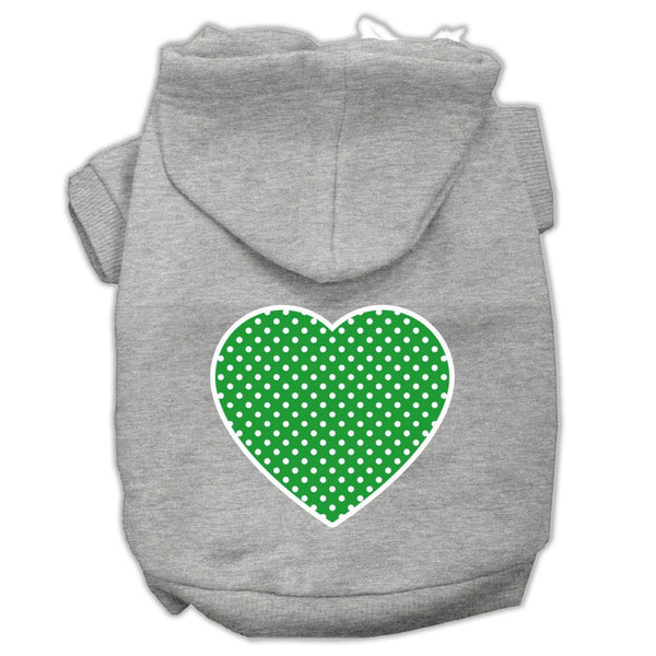 Green Swiss Dot Heart Screen Print Pet Hoodies Grey Size XS (8)