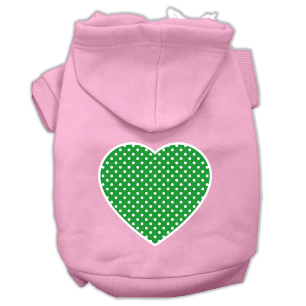 Green Swiss Dot Heart Screen Print Pet Hoodies Light Pink Size XS (8)