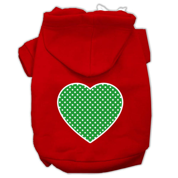 Green Swiss Dot Heart Screen Print Pet Hoodies Red Size XS (8)