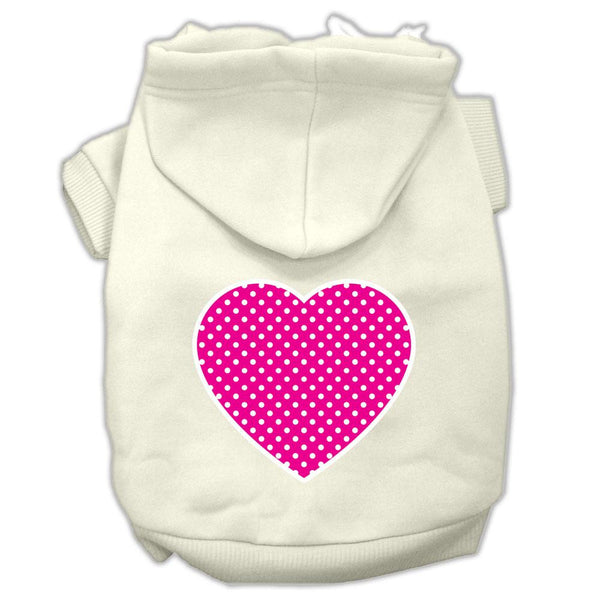 Pink Swiss Dot Heart Screen Print Pet Hoodies Cream Size L (14)