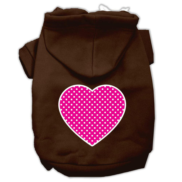 Pink Swiss Dot Heart Screen Print Pet Hoodies Brown Size XS (8)