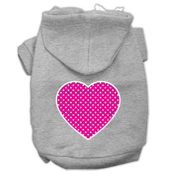 Pink Swiss Dot Heart Screen Print Pet Hoodies Grey Size XS (8)