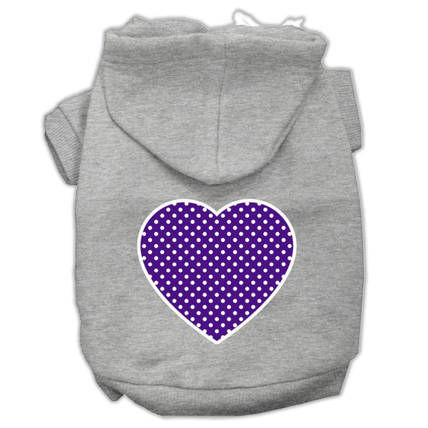 Purple Swiss Dot Heart Screen Print Pet Hoodies Grey Size XS (8)