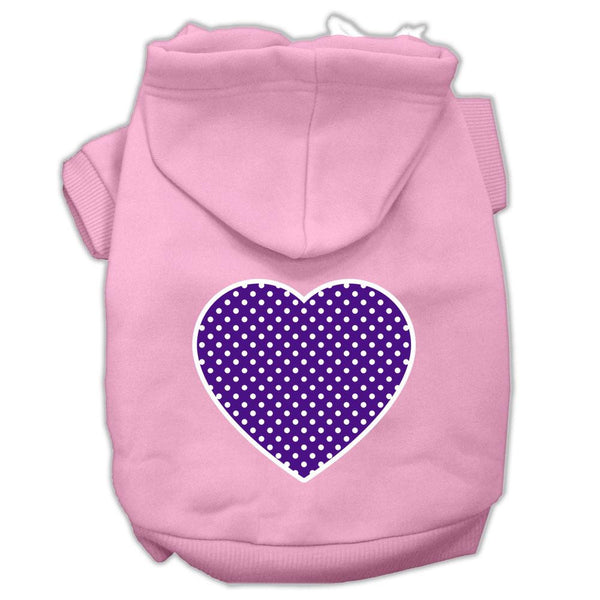 Purple Swiss Dot Heart Screen Print Pet Hoodies Light Pink Size XS (8)