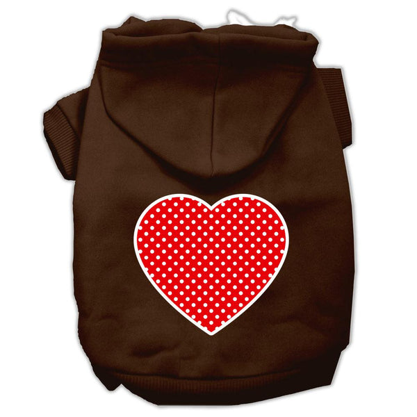 Red Swiss Dot Heart Screen Print Pet Hoodies Brown Size XS (8)