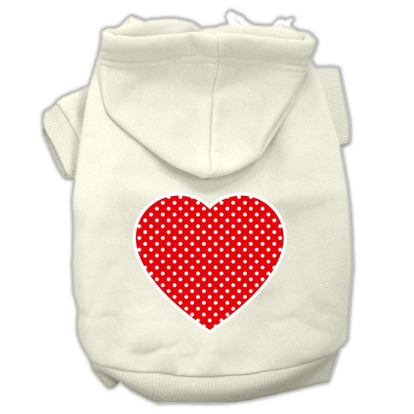 Red Swiss Dot Heart Screen Print Pet Hoodies Cream Size XS (8)