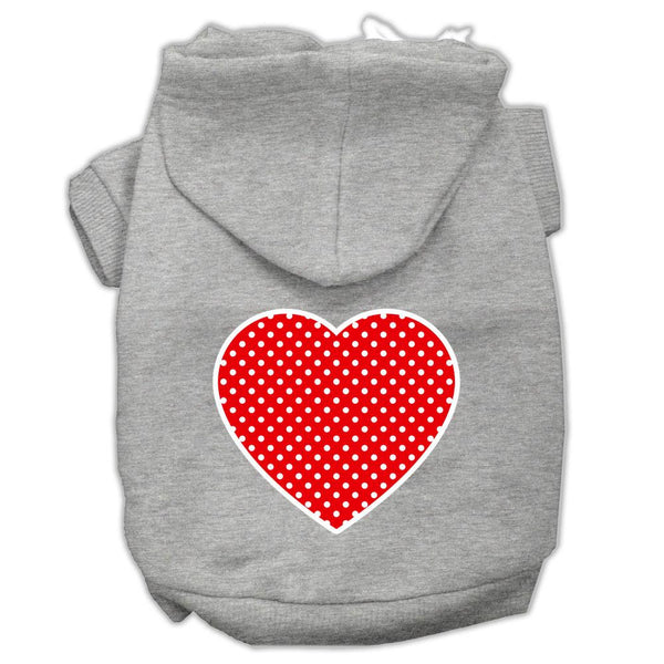 Red Swiss Dot Heart Screen Print Pet Hoodies Grey Size XS (8)