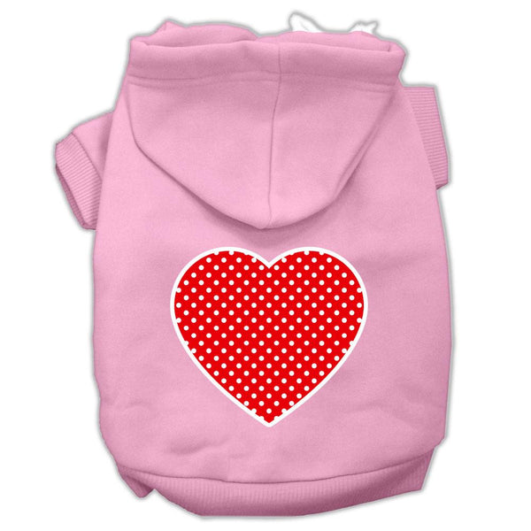 Red Swiss Dot Heart Screen Print Pet Hoodies Light Pink Size XS (8)