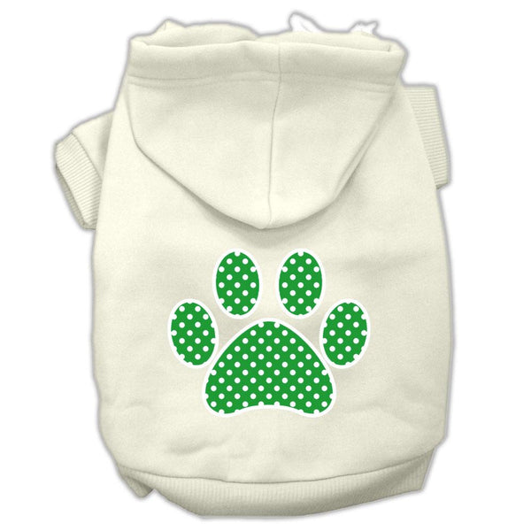 Green Swiss Dot Paw Screen Print Pet Hoodies Cream Size L (14)