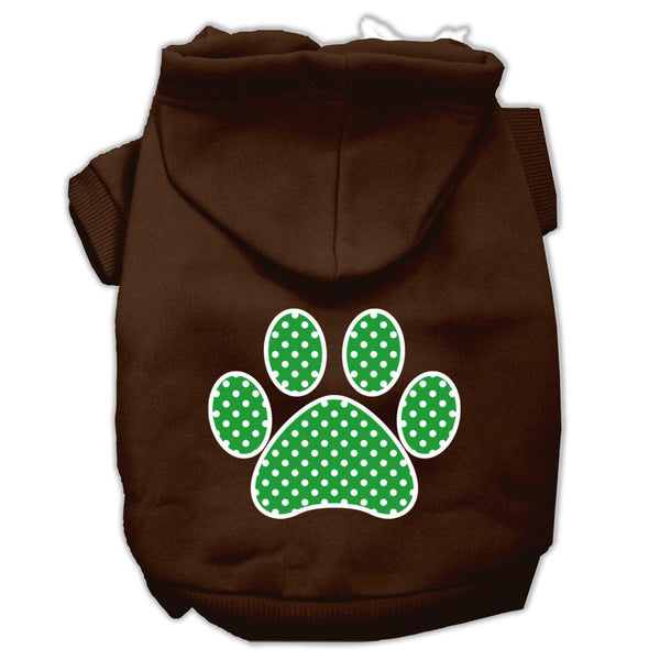 Green Swiss Dot Paw Screen Print Pet Hoodies Brown Size XS (8)