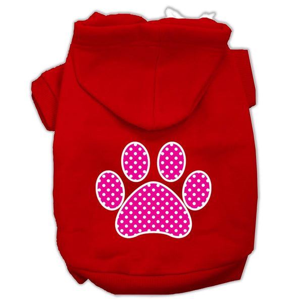 Pink Swiss Dot Paw Screen Print Pet Hoodies Red Size Med (12)