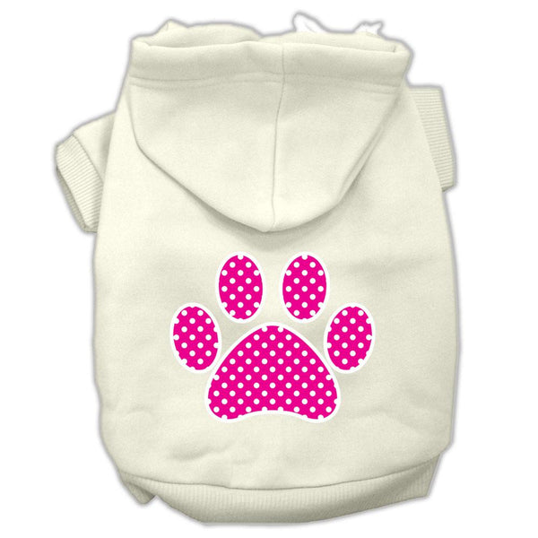 Pink Swiss Dot Paw Screen Print Pet Hoodies Cream Size XS (8)