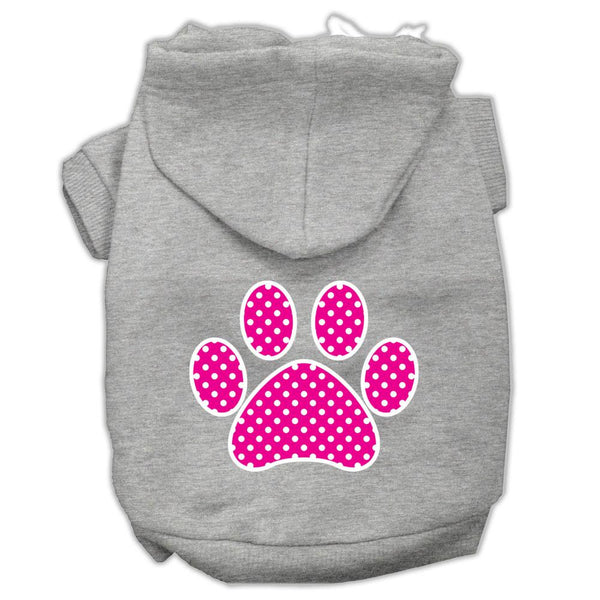 Pink Swiss Dot Paw Screen Print Pet Hoodies Grey Size XS (8)