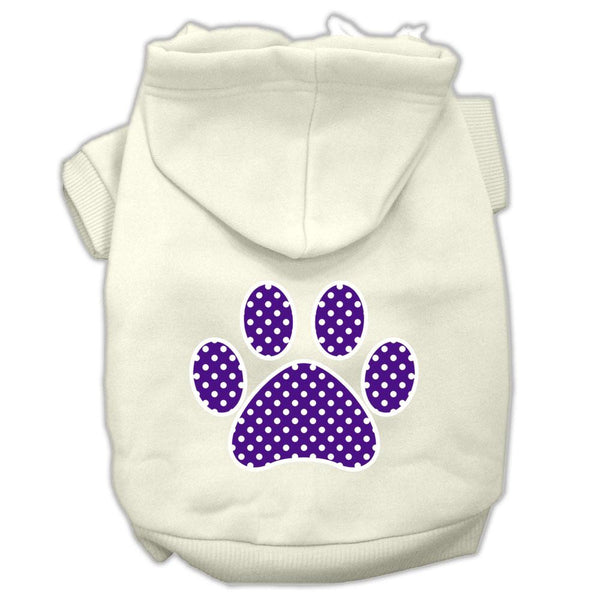 Purple Swiss Dot Paw Screen Print Pet Hoodies Cream Size M (12)