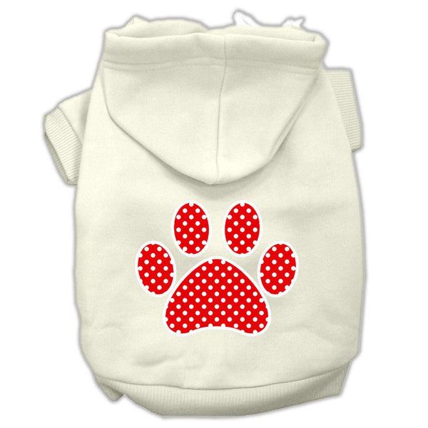 Red Swiss Dot Paw Screen Print Pet Hoodies Cream Size L (14)