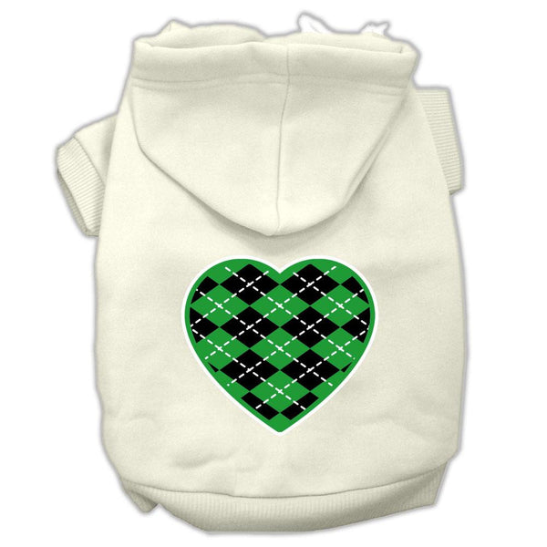 Argyle Heart Green Screen Print Pet Hoodies Cream Size M (12)