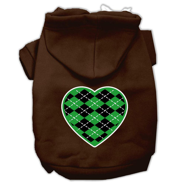 Argyle Heart Green Screen Print Pet Hoodies Brown Size XS (8)