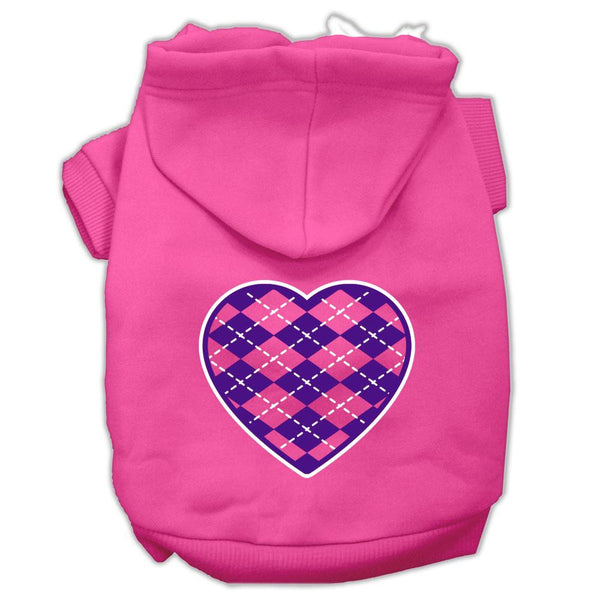 Argyle Heart Purple Screen Print Pet Hoodies Bright Pink Size Med (12)