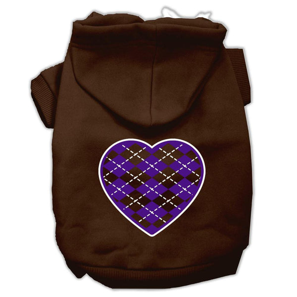 Argyle Heart Purple Screen Print Pet Hoodies Brown Size XS (8)