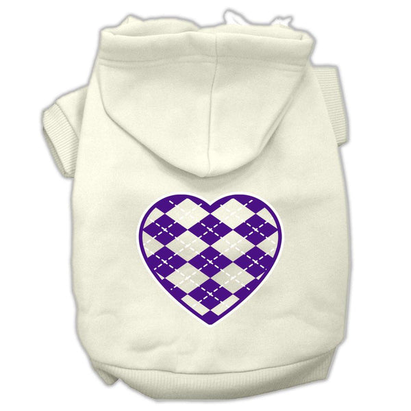 Argyle Heart Purple Screen Print Pet Hoodies Cream Size XS (8)