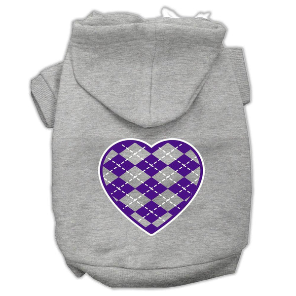 Argyle Heart Purple Screen Print Pet Hoodies Grey Size XS (8)